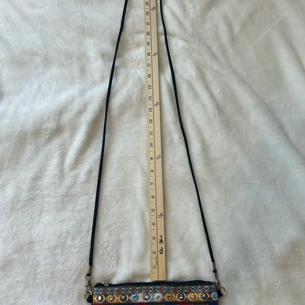 Boho Black Suede Crossbody Bag with Multicolor Beaded Trim - Picture 7 of 14
